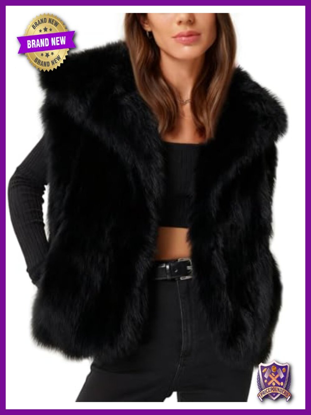 Womens Faux Fur Vest Fuzzy Lapel Collar Sleeveless Shaggy Jacket